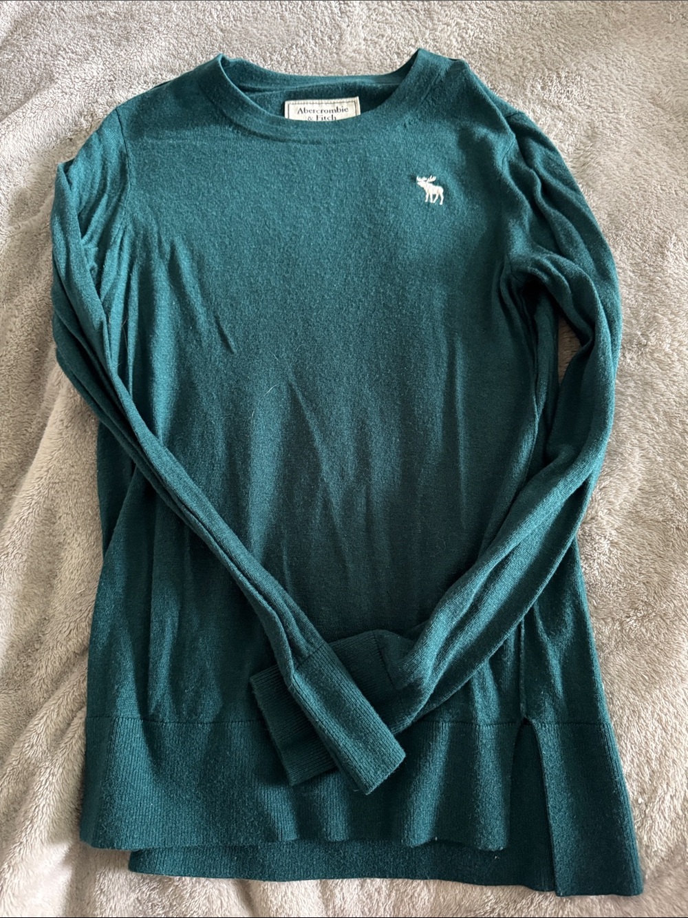 Abercrombie & Fitch Teal Crewneck Sweater with Embroidered Moose